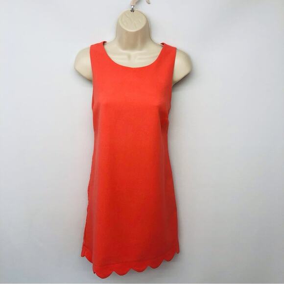 Monteau Los Angeles Orange Sleeveless Shift Dress Scalloped Edging Scop Neckline - Picture 13 of 16